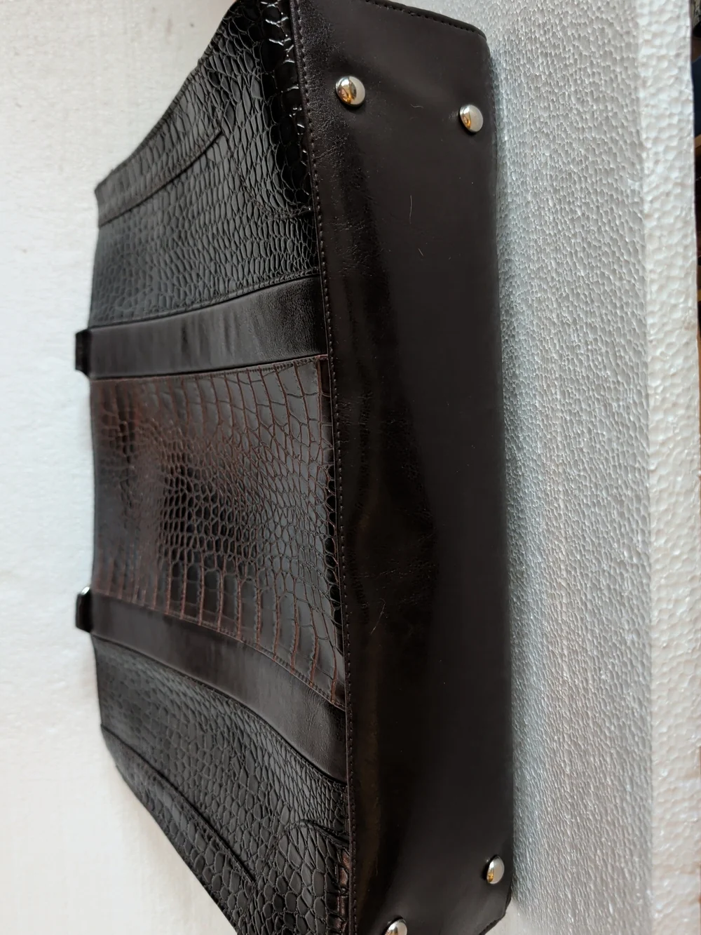 Coldwater Creek Brown Faux Crocodile Embossed Tote Briefcase Laptop Bag 16